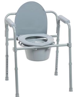 Drive Medical Folding Bedside Commode, Adjustable Height, Supports 350 lb