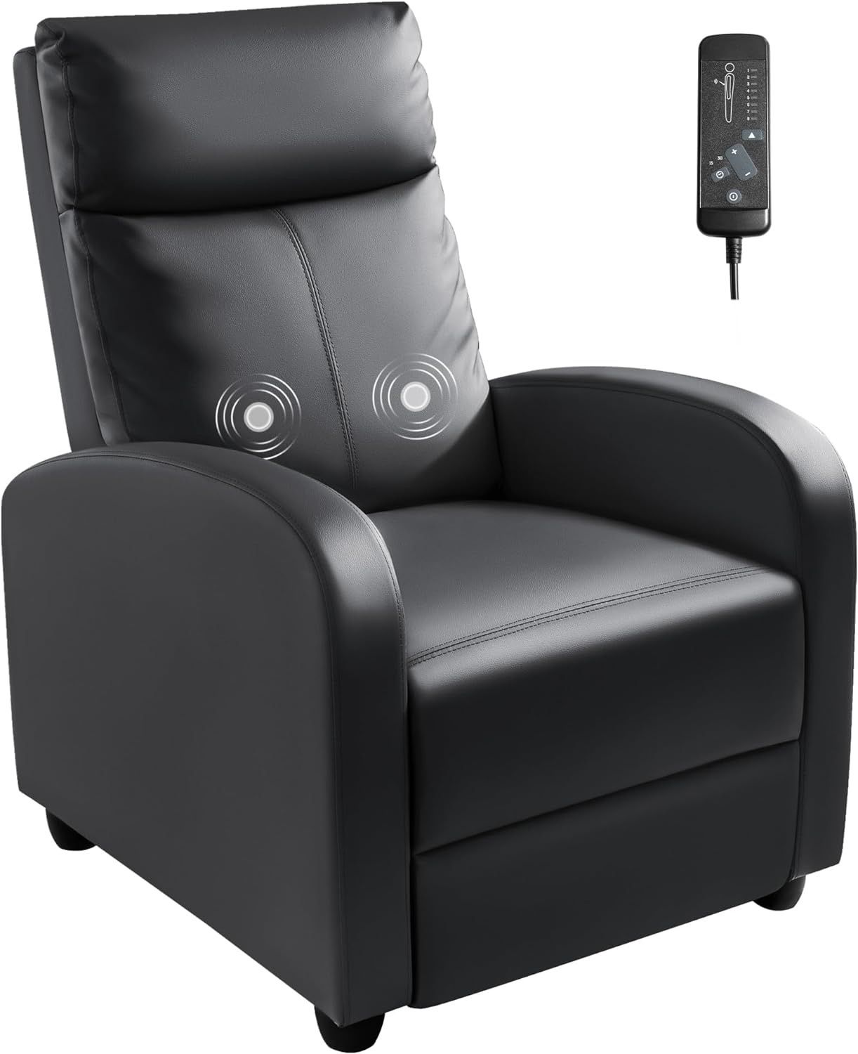 New Massage Recliner Chair, PU Leather Recliner Sofa for Adults, Home Theater Seat with Lumbar Support, Recliner Sofa for Living Room (Dark Black, Lea