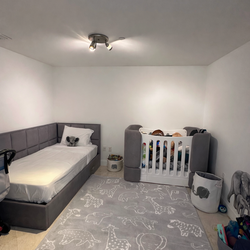 Grey and White Grib Fabric and Wood