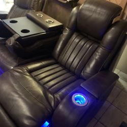 Brown Leather led dual motor recliner couch