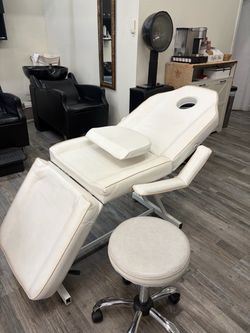 White Esthetic Massage Table with Stool