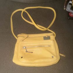 Tignanello Yellow Pebbled Leather Crossbody Bag Zip Lined Detachable Strap