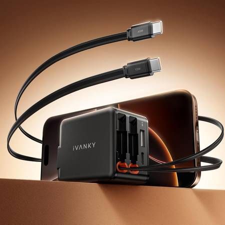 new 84W Retractable Wall Charger with Dual Cables, 4-in-1 USB C Charger Block 45W Fast Charging for iPhone 16/15 Series, iPad, Samsung, 4-Port Adapter