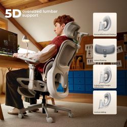 Hbada P2 Ultra Ergonomic Office Chair, Office Chair with 5D Lumbar Support, Mesh Ergonomic Chair with 6D Arms & 4D Headrest, 140° Stepless Tilt Functi
