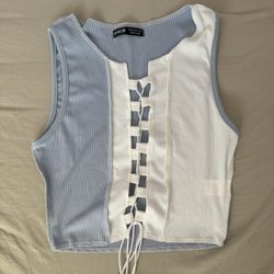SHEIN Blue And White Crop Tank Top Size XS