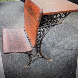 2 Antique 1881 School Desk Buffalo Hardware No 3 Folding Seat Cast Iron Wood