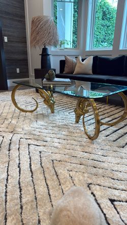 Vintage Gold Gilt Double Ibex  Head Coffee Table - Hollywood Regency Glam