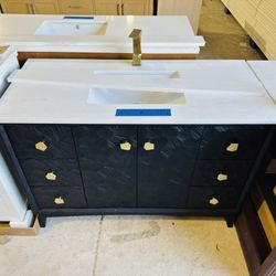 48 in Single Sink Bath Vanity in Black Color with Marble Top in White  $1249 