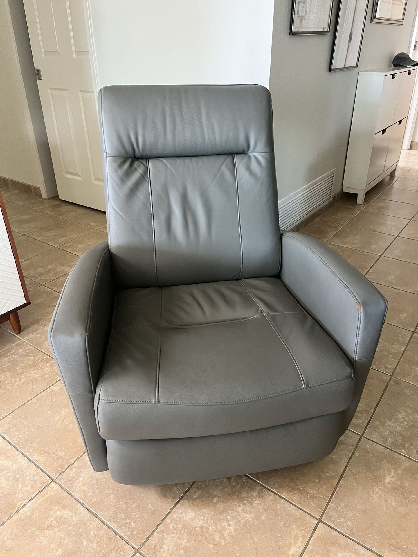 Gray Leather Swivel Recliner