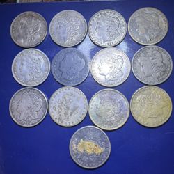 Lot of 13 Morgan Silver  Dollars Mixed Dates 1(contact info removed).