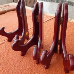 ORIENTAL DECOR THREE PIECE WOODEN PLATE STAND 