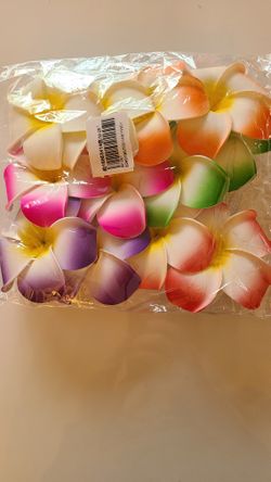 11 Hawaiian Artificial Flower Clips For Hair. Sealed Package!