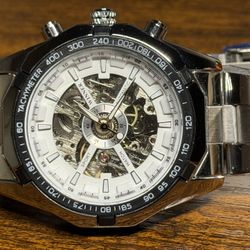 Men's Mechanical Automatic Watch Silver Stainless Steel Waterproof