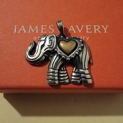 Retired James Avery Silver And Bronze Adorned Elephant Pendant 