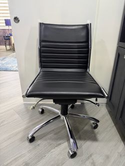 Pottery Barn Fowler Leather Desk Chair - Black - Swivel + Adjustable (Like New)