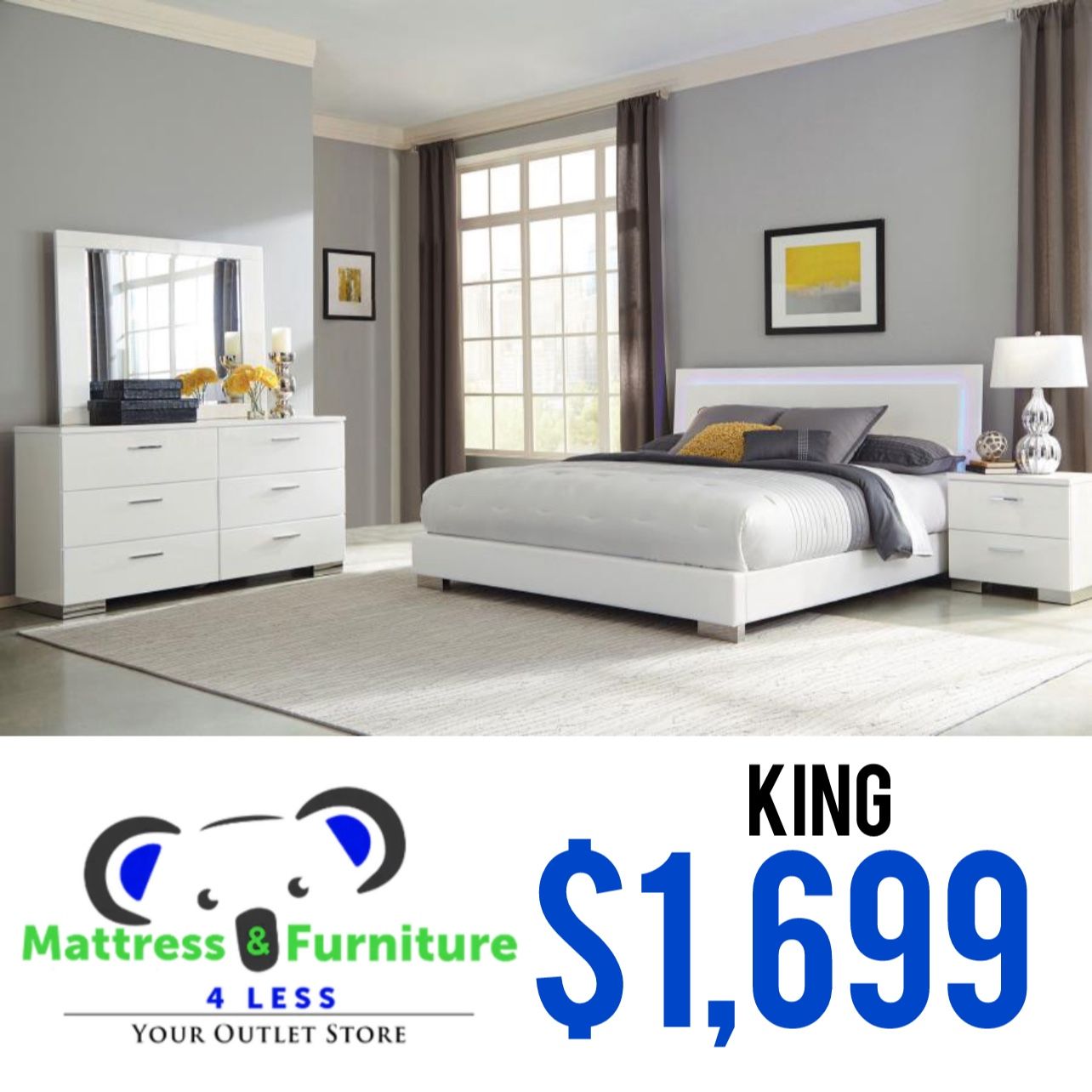 Felicity 4-Piece King Bedroom Set White High Gloss