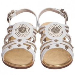 YOUNG VERSACE Girls gold and white Leather Strappy Sandals kids  size 32