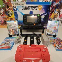 Nintendo Wii U 32GB Super Bundle Gamepad Remote Guitar Hero Live Mario Sonic Splatoon & More