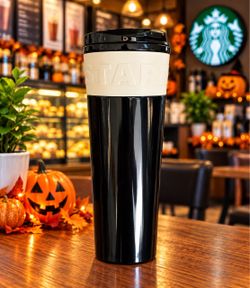 Starbucks Black Travel Tumbler with White Sleeve