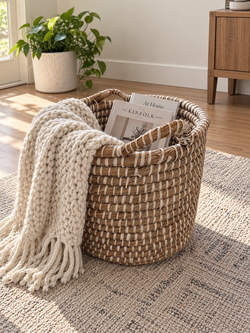 ✨ Cozy Bundle: Artisan Handmade Crochet Dog, Pink Bear & Woven Basket