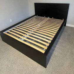 Black IKEA Malm Platform Bed Frame with Slatted