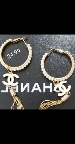 Designer Charm Faux Pearl Tassel Hoop Earrings SALE