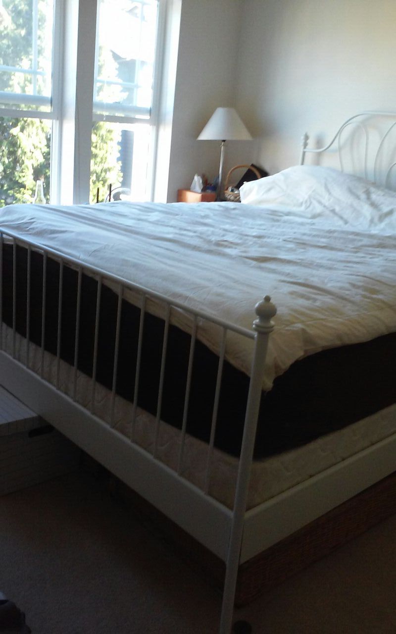 IKEA LEIRVIK Queen size metal bed frame with box spring almost new