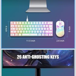 RedThunder Mini Gaming Keyboard and Mouse Combo, Lightweight, Ultra-Compact 61 Keys RGB Backlit,7200 DPI Honeycomb Optical Mouse, Wired Gaming Set