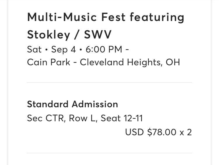 Tickets  For Stokely From The Group Mint Condition And SWV. September 4th At Cain Park Cleveland heights 