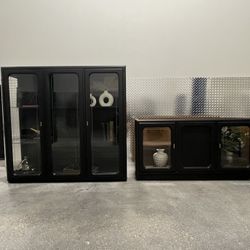 Two Piece Black Lighted Hutch