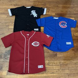 (3) MLB Majestic Jerseys Youth L Large 14 16 Chicago Cubs White Sox Cincinnati Reds