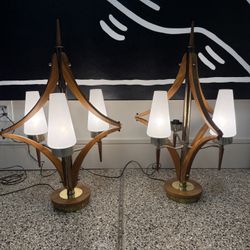 Mid Century Danish Teak Wood Retro Lamps 