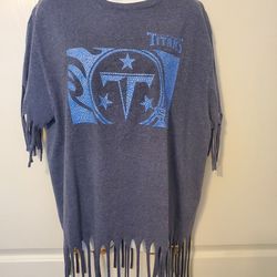 NFL TN Titans Womens Fringe Bling Short Sleeve T-shirt-Faded Blue -Sz XL