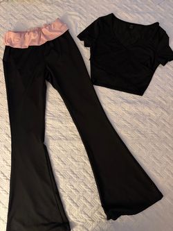 Juniors Black Flare Pants and Crop Top Set