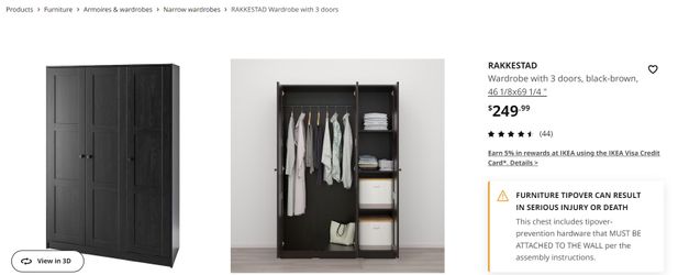 IKEA RAKKESTAD Wardrobe with 3 doors - Good Condition for Sale in