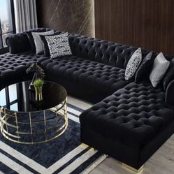 Lauren Black Velvet Double Chaise Sectional

