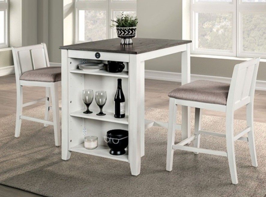 Brand New White & Grey 3pc Counter Height Dining Table Set 