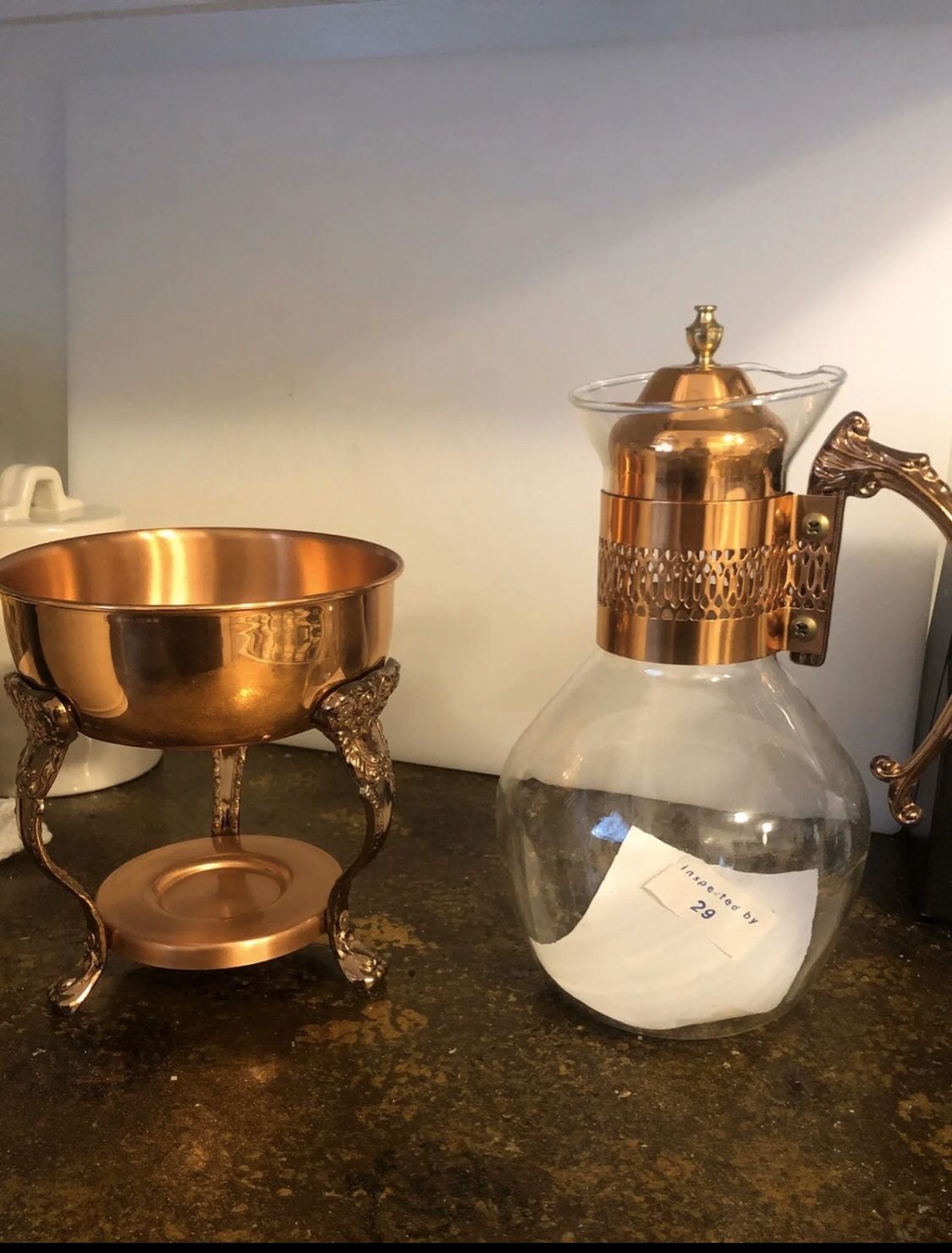 Princess house glass copper tea/coffee pot with warmer