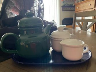 Vintage Waechtersbach Tea Set with Tray – Green Ceramic Teapot Set Made in Spain