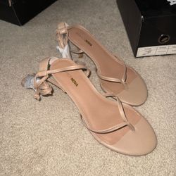 Fashion Nova Nude Strappy Heeled Sandals - Size 8.5