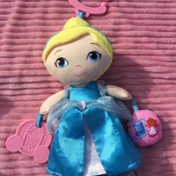 Disney Baby Cinderella Blue Dress Plush Rattle Teether Hanging Toy 15”