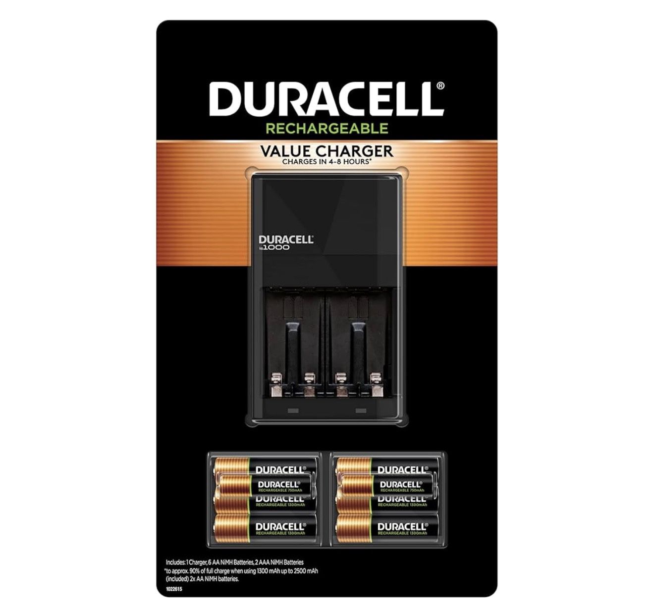Duracell Ion Speed 1000 Charger for Rechargeable AA and AAA Batteries, Includes 6 AA and 2 AAA Pre-Charged Batteries for Household and Business