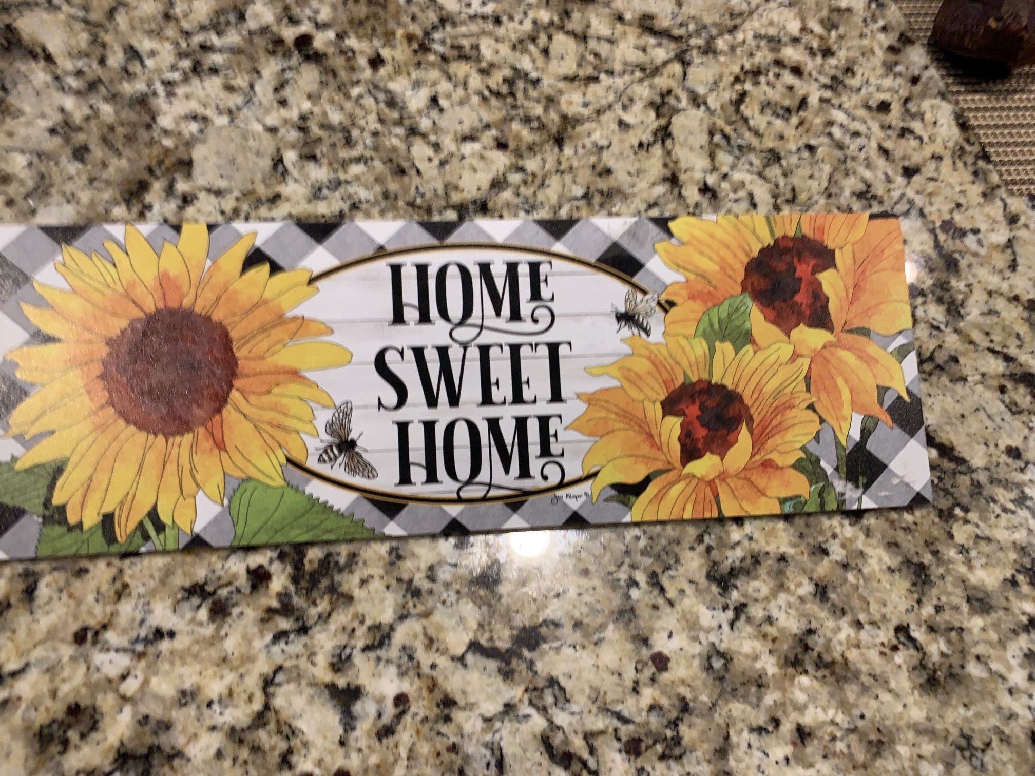 Thick Resin Garden Sign W/ Sunflowers And Saying Home Sweet Home, For Indoor/ Outdoor, Has Hanging Rope