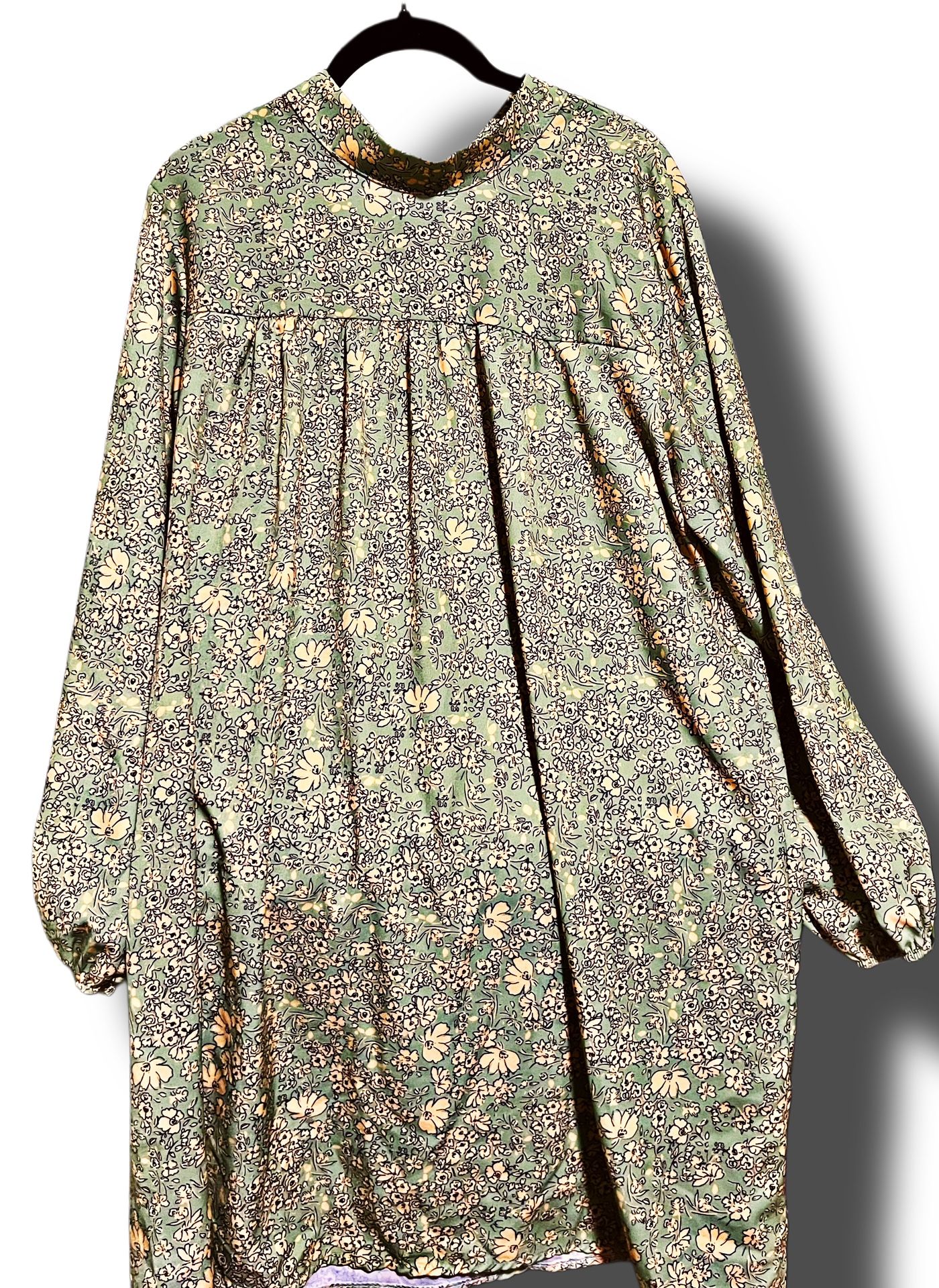 Vintage 60s Style Green And Yellow Floral Print Dress Size X-Large