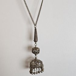 Vintage Silver Middle Eastern Tassel Necklace 