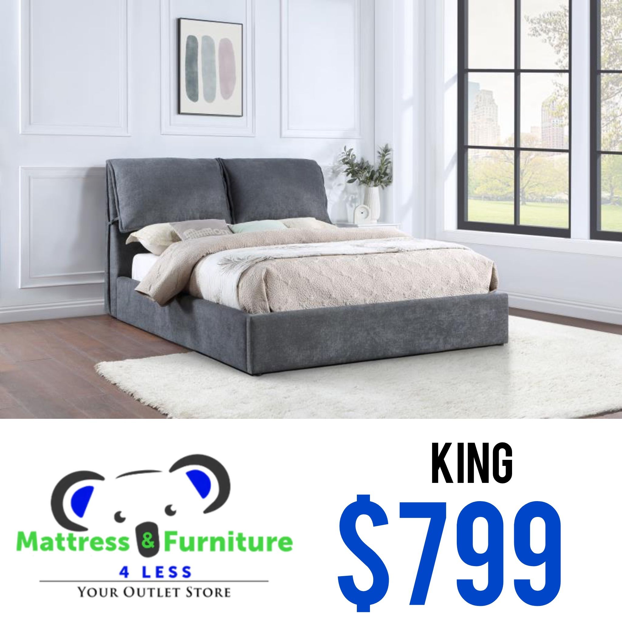 Laurel Upholstered King Panel Bed Dark Grey