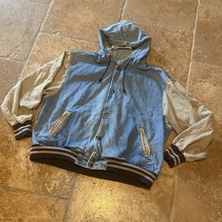 Vintage ESSENTIALS INTERNATIONAL CHOICE 2-Tone Denim Hooded Jacket Size Large