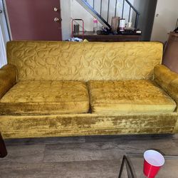 Vintage velvet Sofa bed couch And Chair