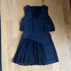 Navy asymmetrically layered mini dress.