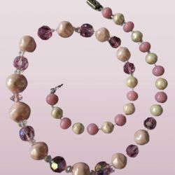 Antique Japanese Pearl Pink Jade Necklace 